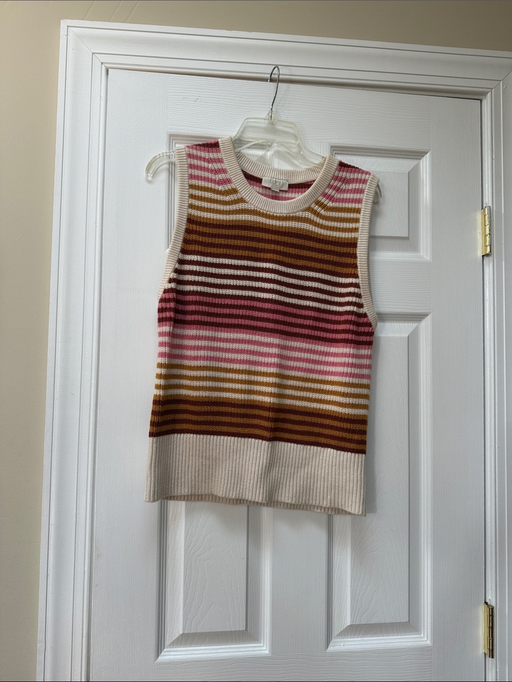 LOFT Striped Sleeveless Crewneck Tank - Pink, Brown, Cream